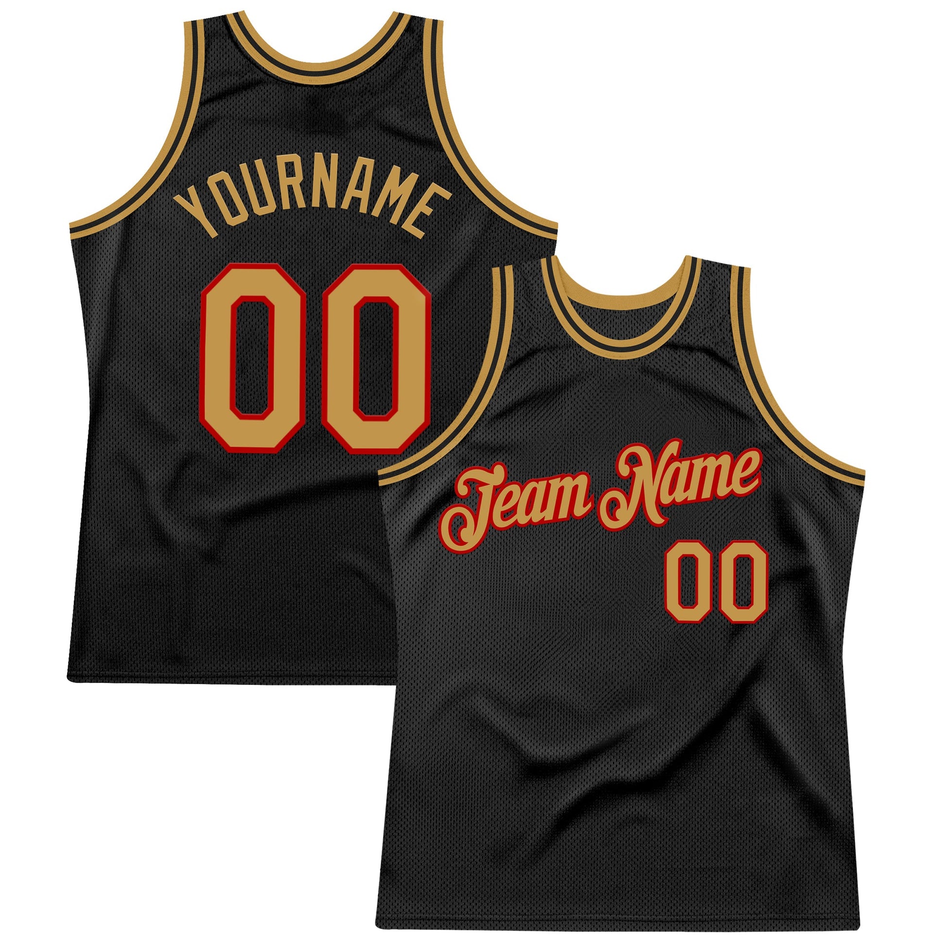 Custom Black Old Gold-Red Authentic Throwback Basketball Jersey - Sky-Custom