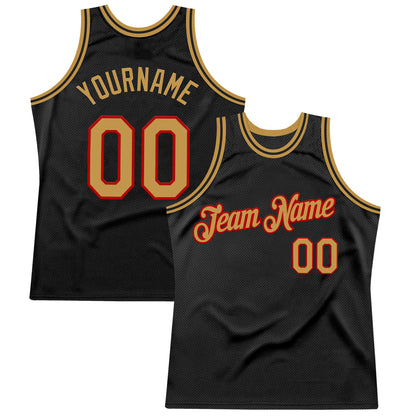 Custom Black Old Gold-Red Authentic Throwback Basketball Jersey - Sky-Custom