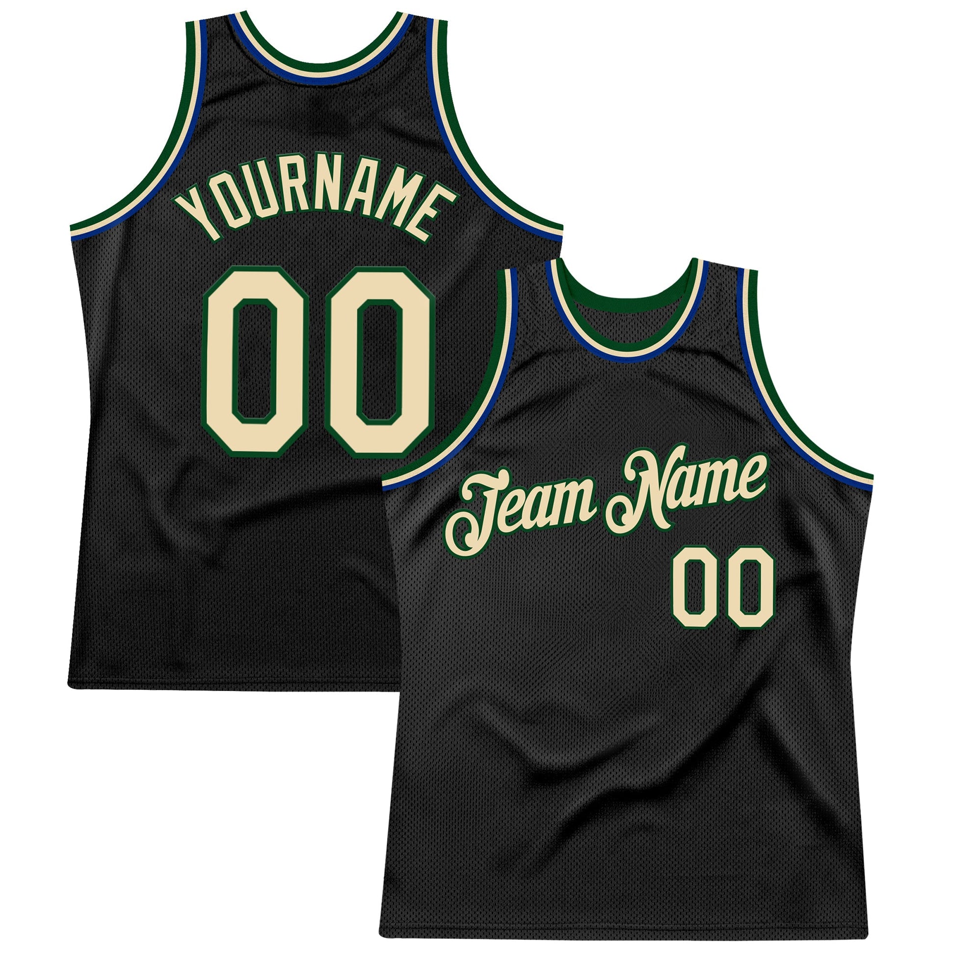 Custom Black Cream Green-Royal Authentic Throwback Basketball Jersey - Sky-Custom