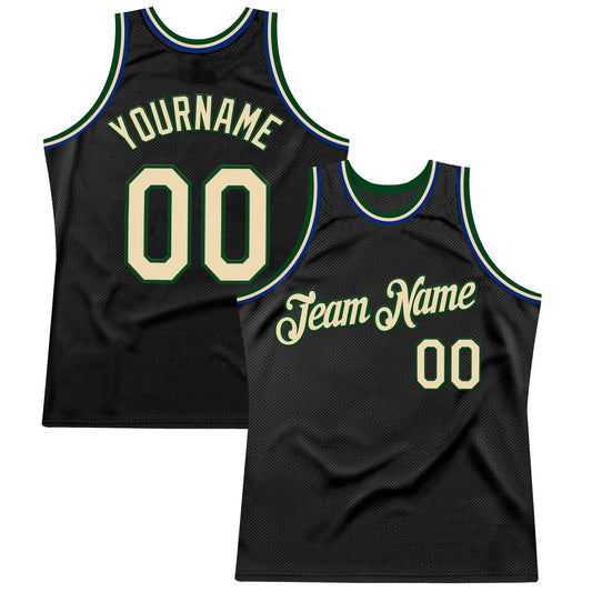 Custom Black Cream Green-Royal Authentic Throwback Basketball Jersey - Sky-Custom