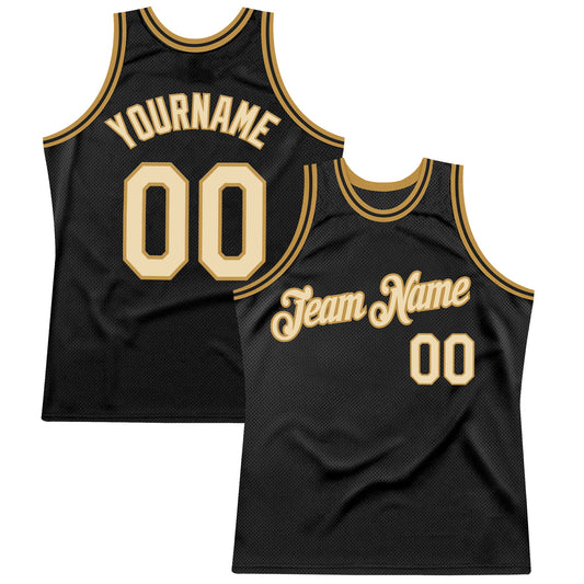 Custom Black Cream-Old Gold Authentic Throwback Basketball Jersey - Sky-Custom