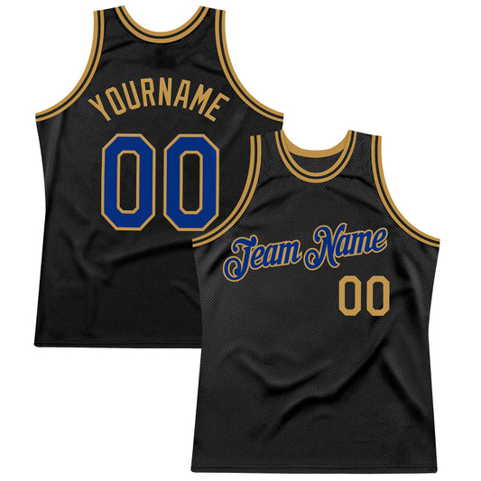 Custom Black Royal-Old Gold Authentic Throwback Basketball Jersey - Sky-Custom
