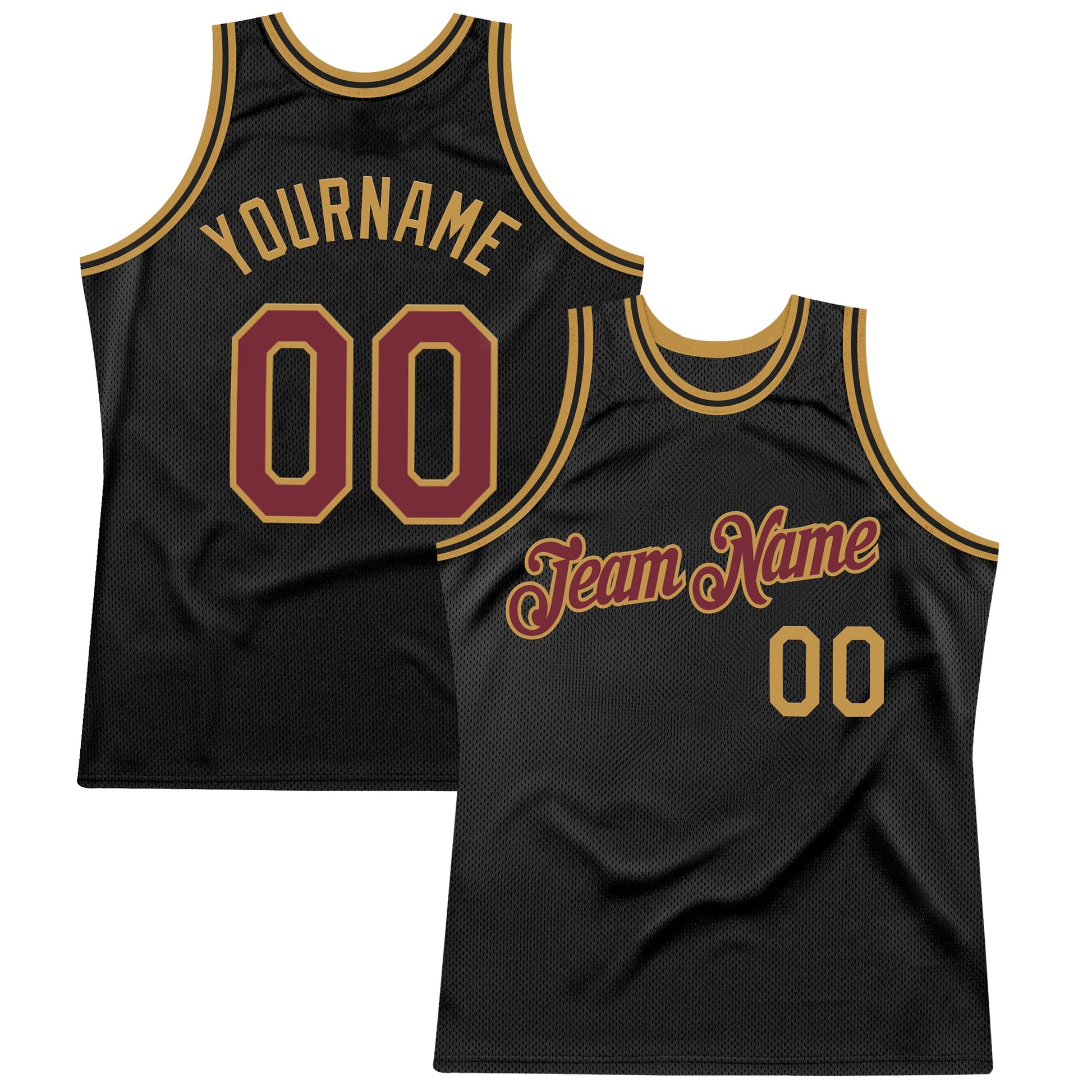 Custom Black Burgundy-Old Gold Authentic Throwback Basketball Jersey - Sky-Custom