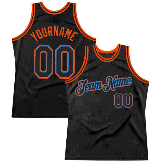Custom Black Powder Blue-Orange Authentic Throwback Basketball Jersey - Sky-Custom