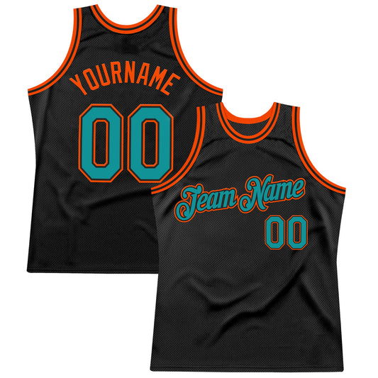 Custom Black Teal-Orange Authentic Throwback Basketball Jersey - Sky-Custom