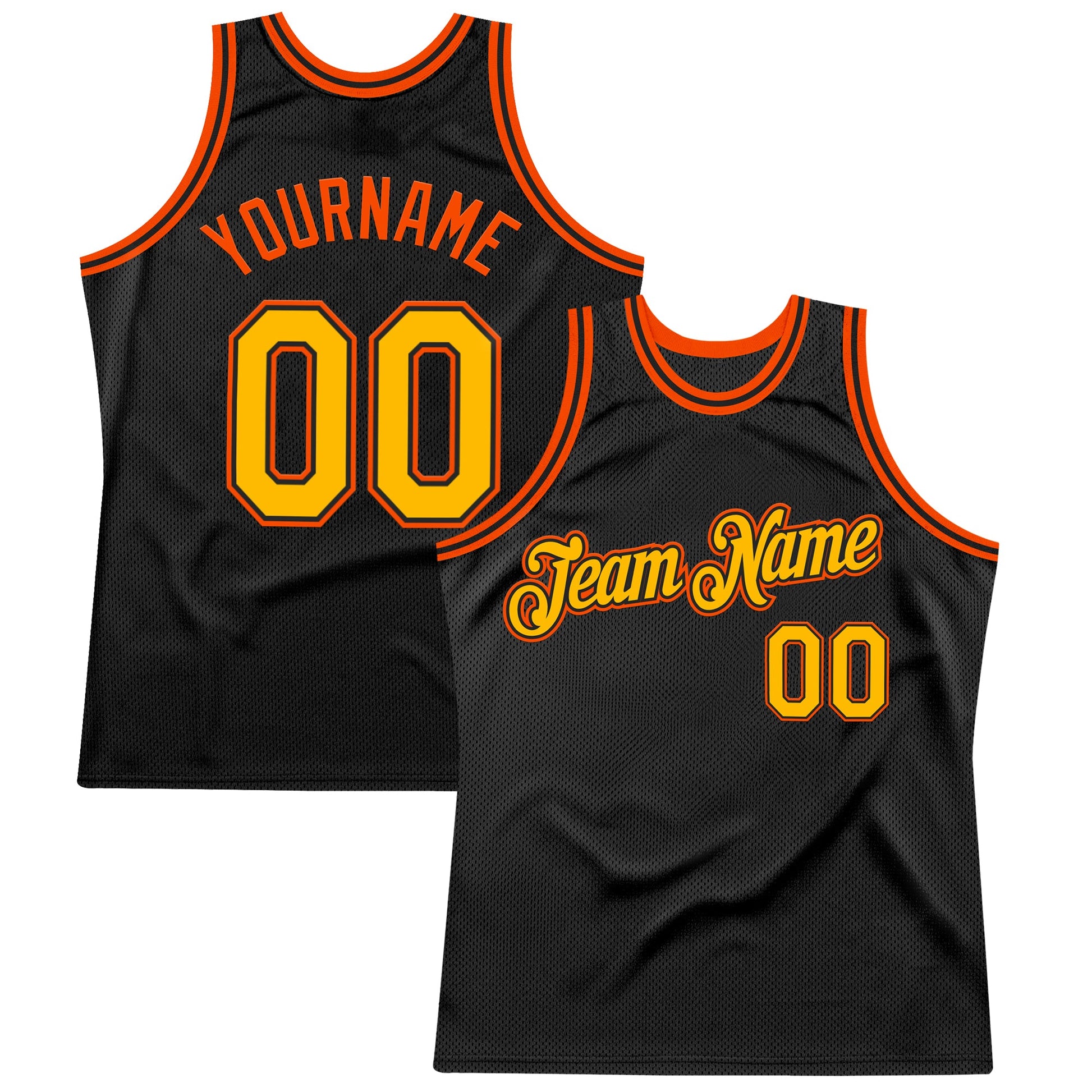 Custom Black Gold-Orange Authentic Throwback Basketball Jersey - Sky-Custom