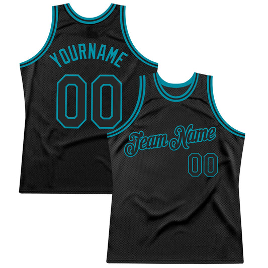 Custom Black Teal Authentic Throwback Basketball Jersey - Sky-Custom