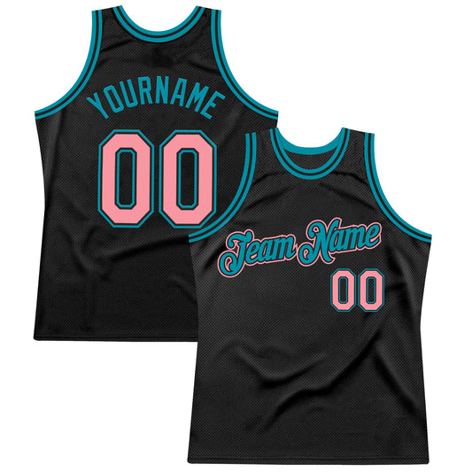 Custom Black Medium Pink-Teal Authentic Throwback Basketball Jersey - Sky-Custom