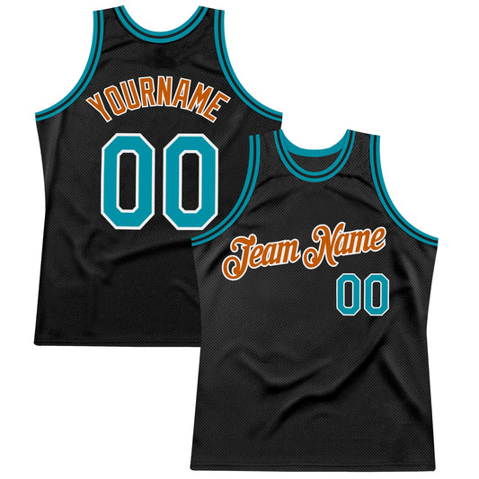 Custom Black Teal-Texas Orange Authentic Throwback Basketball Jersey - Sky-Custom