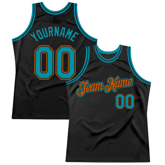 Custom Black Teal-Texas Orange Authentic Throwback Basketball Jersey - Sky-Custom