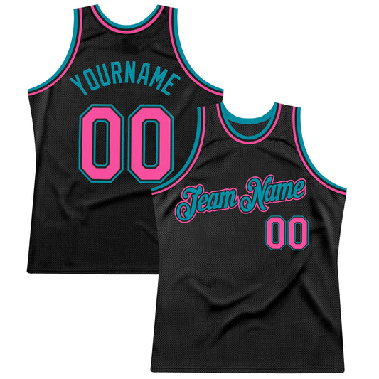 Custom Black Pink-Teal Authentic Throwback Basketball Jersey - Sky-Custom