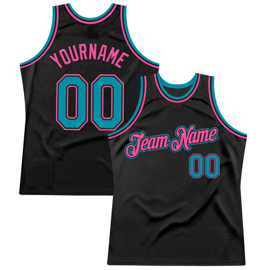 Custom Black Teal-Pink Authentic Throwback Basketball Jersey - Sky-Custom