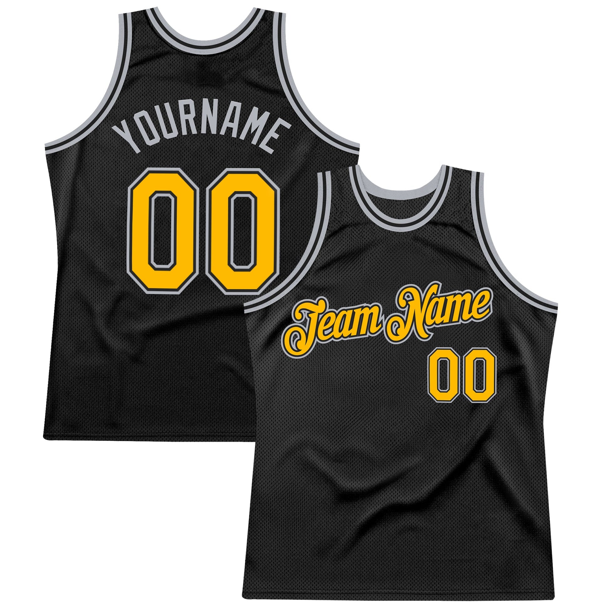 Custom Black Gold-Gray Authentic Throwback Basketball Jersey - Sky-Custom