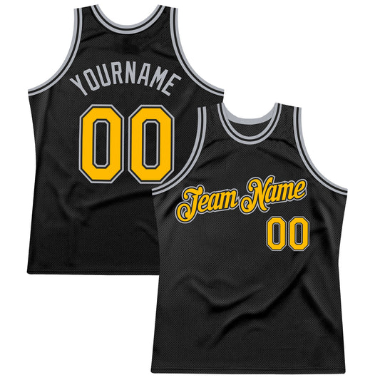 Custom Black Gold-Gray Authentic Throwback Basketball Jersey - Sky-Custom