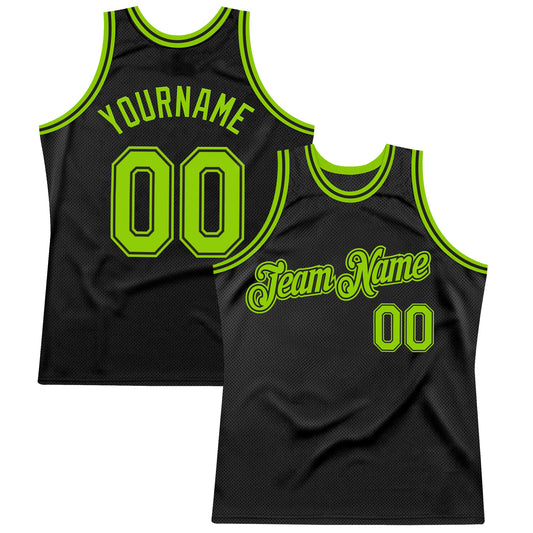 Custom Black Neon Green Authentic Throwback Basketball Jersey - Sky-Custom
