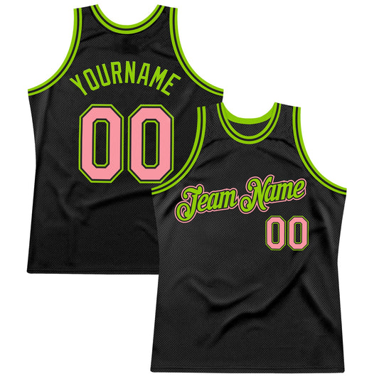 Custom Black Medium Pink-Neon Green Authentic Throwback Basketball Jersey - Sky-Custom