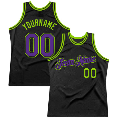 Custom Black Purple-Neon Green Authentic Throwback Basketball Jersey - Sky-Custom