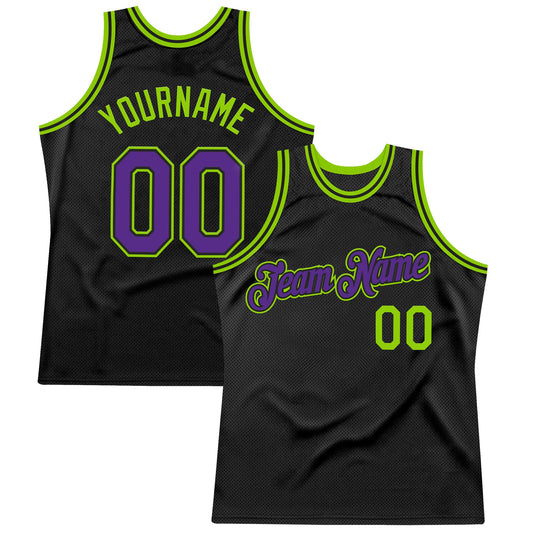 Custom Black Purple-Neon Green Authentic Throwback Basketball Jersey - Sky-Custom
