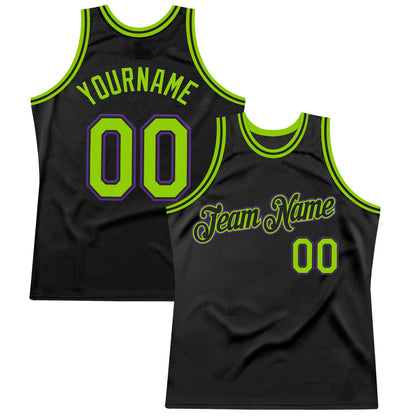 Custom Black Neon Green-Purple Authentic Throwback Basketball Jersey - Sky-Custom
