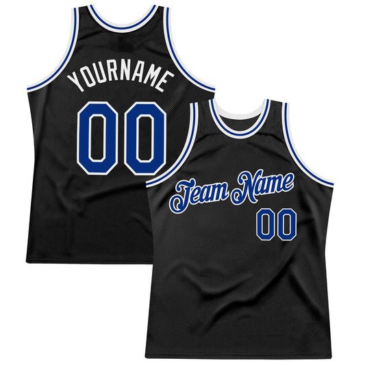 Custom Black Royal-White Authentic Throwback Basketball Jersey - Sky-Custom