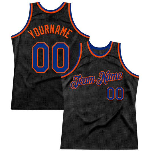 Custom Black Royal-Orange Authentic Throwback Basketball Jersey - Sky-Custom