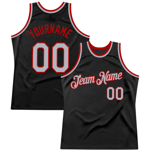 Custom Black Gray-Red Authentic Throwback Basketball Jersey - Sky-Custom