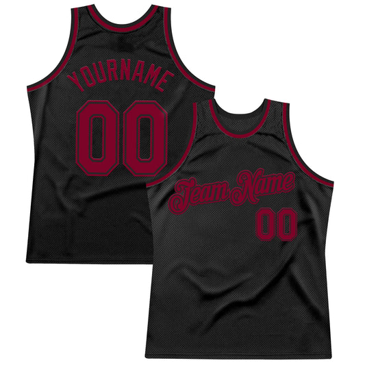 Custom Black Maroon Authentic Throwback Basketball Jersey - Sky-Custom