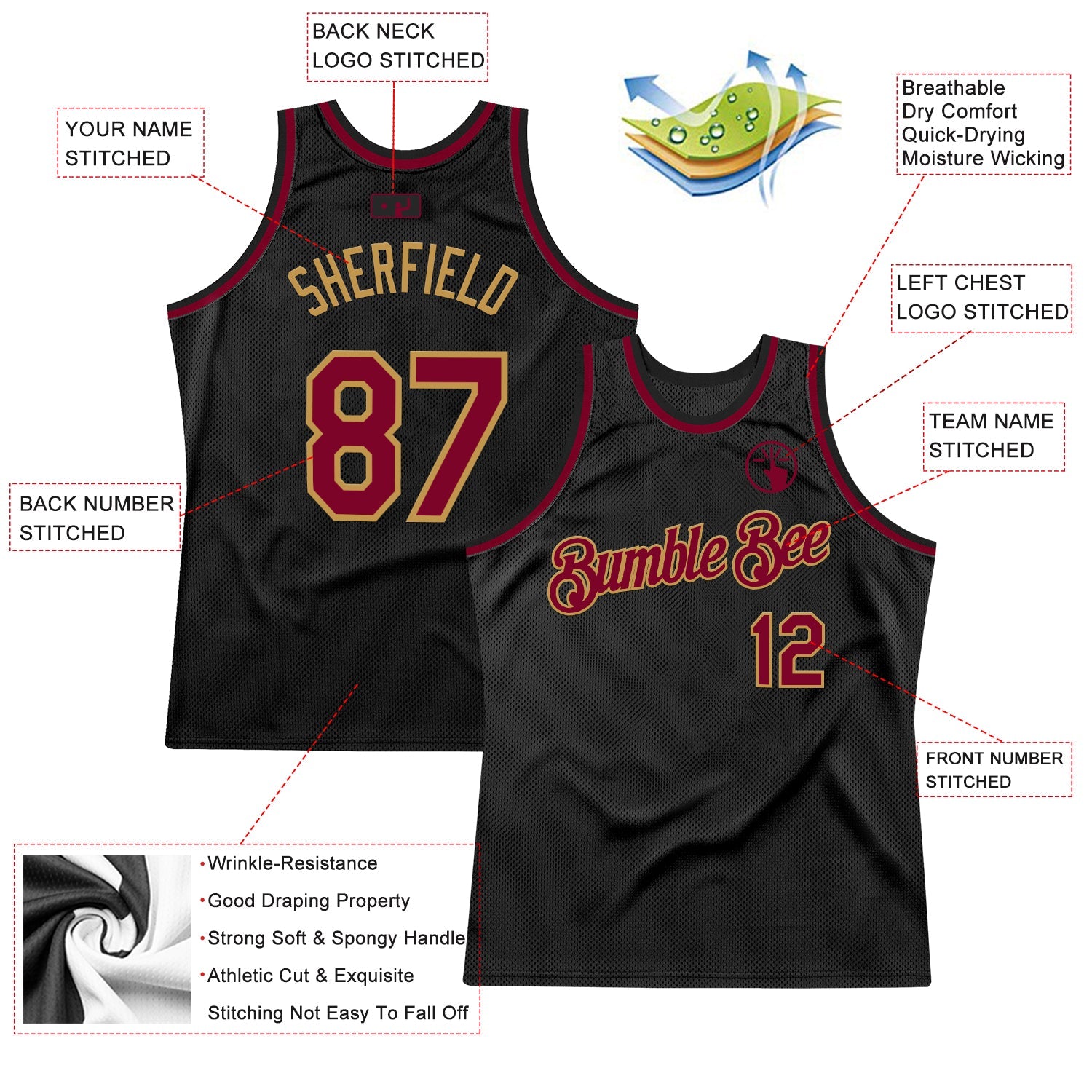 Custom Black Maroon-Old Gold Authentic Throwback Basketball Jersey - Sky-Custom