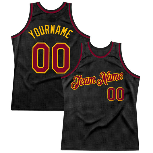 Custom Black Maroon-Gold Authentic Throwback Basketball Jersey - Sky-Custom