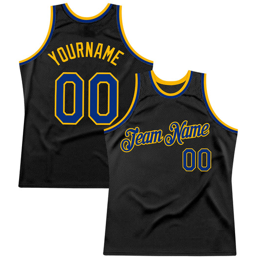 Custom Black Royal-Gold Authentic Throwback Basketball Jersey - Sky-Custom