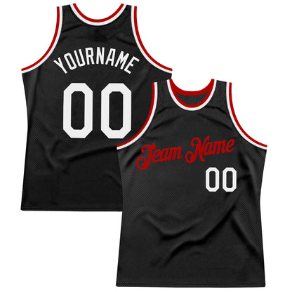 Custom Black White-Red Authentic Throwback Basketball Jersey - Sky-Custom