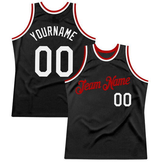 Custom Black White-Red Authentic Throwback Basketball Jersey - Sky-Custom
