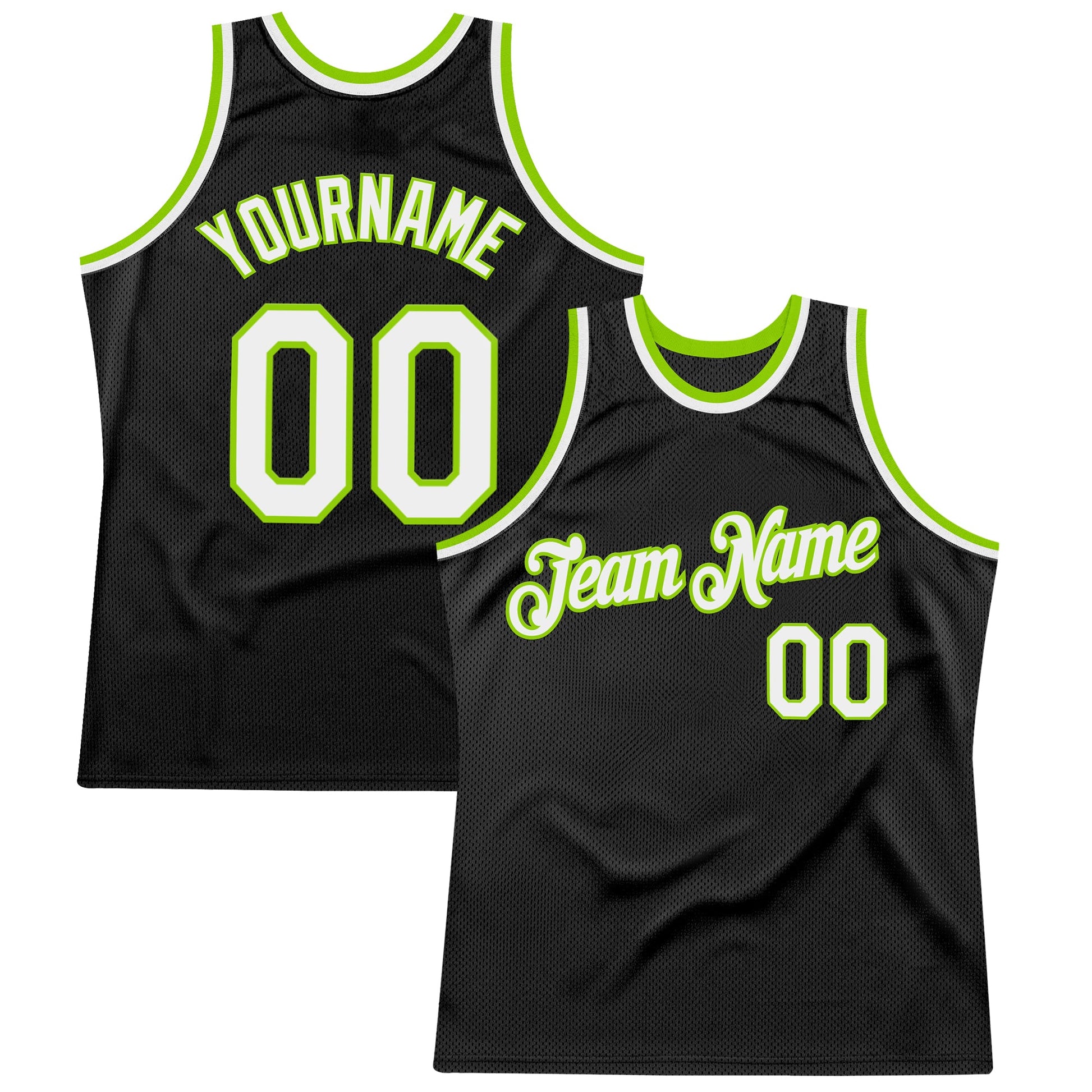 Custom Black White-Neon Green Authentic Throwback Basketball Jersey - Sky-Custom