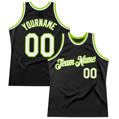Custom Black White-Neon Green Authentic Throwback Basketball Jersey - Sky-Custom