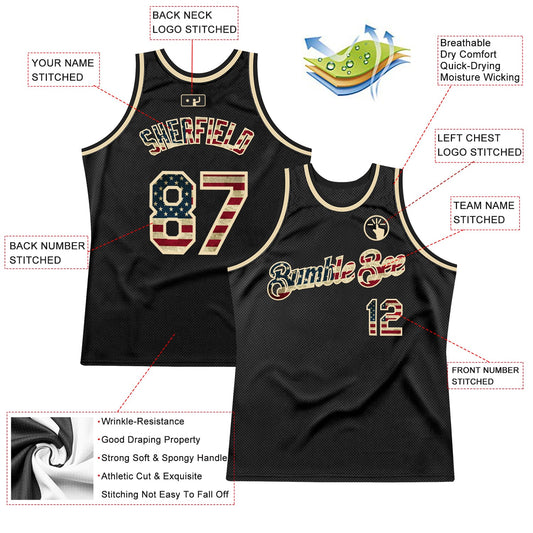 Custom Black Vintage USA Flag-Cream Authentic Throwback Basketball Jersey - Sky-Custom