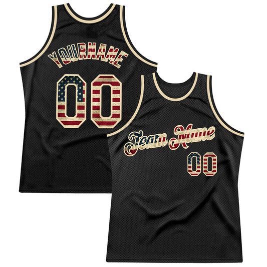 Custom Black Vintage USA Flag-Cream Authentic Throwback Basketball Jersey - Sky-Custom