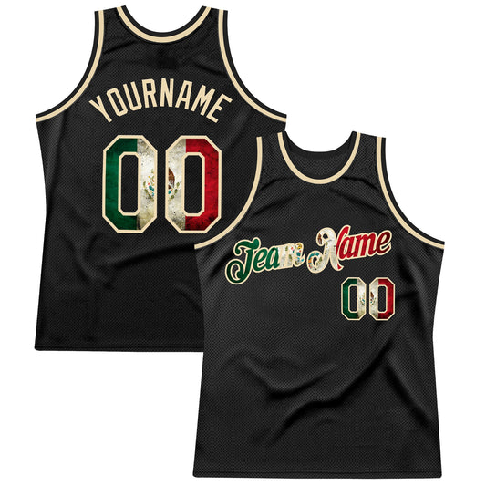 Custom Black Vintage Mexican Flag-Cream Authentic Throwback Basketball Jersey - Sky-Custom