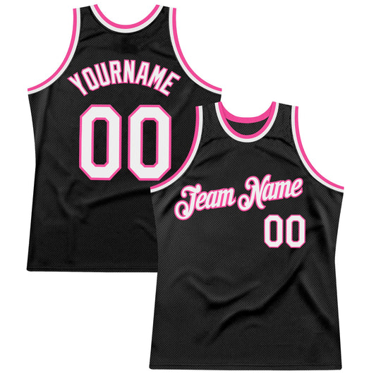 Custom Black White-Pink Authentic Throwback Basketball Jersey - Sky-Custom