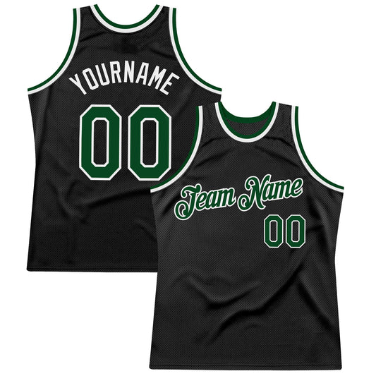 Custom Black Green-White Authentic Throwback Basketball Jersey - Sky-Custom