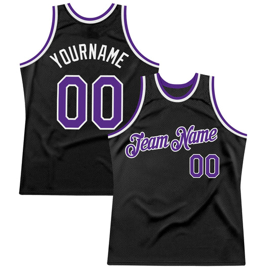 Custom Black Purple-White Authentic Throwback Basketball Jersey - Sky-Custom