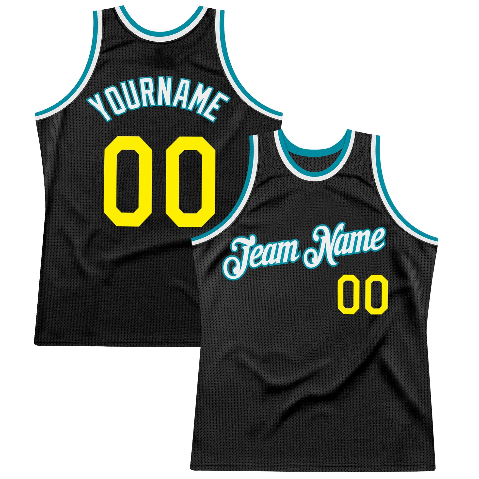 Custom Black Light Yellow-Teal Authentic Throwback Basketball Jersey - Sky-Custom