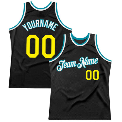 Custom Black Light Yellow-Teal Authentic Throwback Basketball Jersey - Sky-Custom