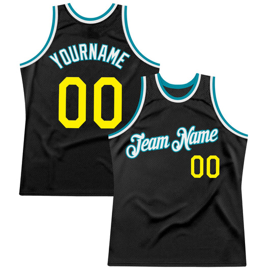 Custom Black Light Yellow-Teal Authentic Throwback Basketball Jersey - Sky-Custom