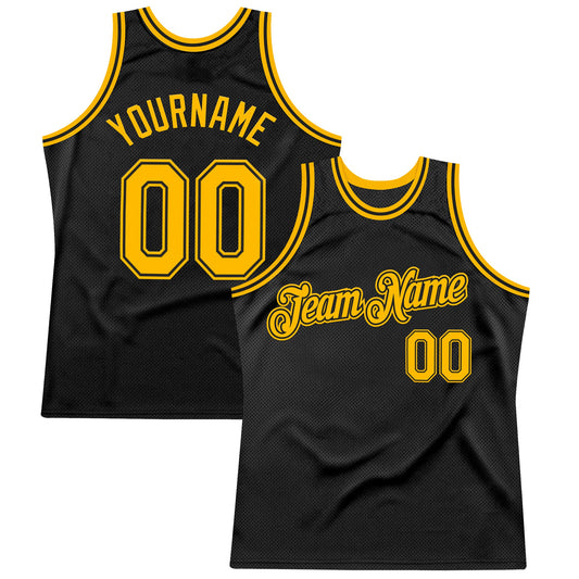 Custom Black Gold Authentic Throwback Basketball Jersey - Sky-Custom