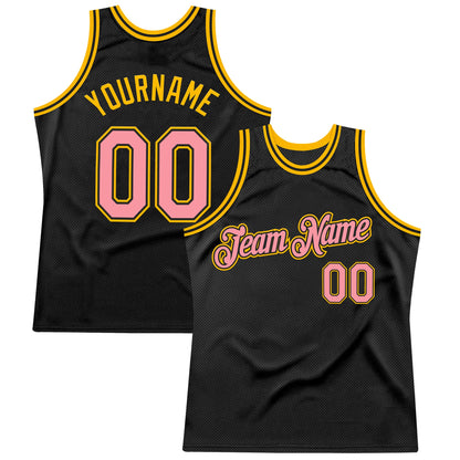 Custom Black Medium Pink-Gold Authentic Throwback Basketball Jersey - Sky-Custom