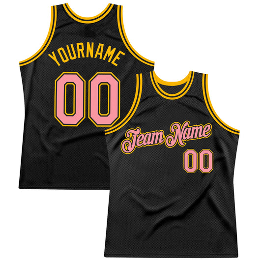Custom Black Medium Pink-Gold Authentic Throwback Basketball Jersey - Sky-Custom