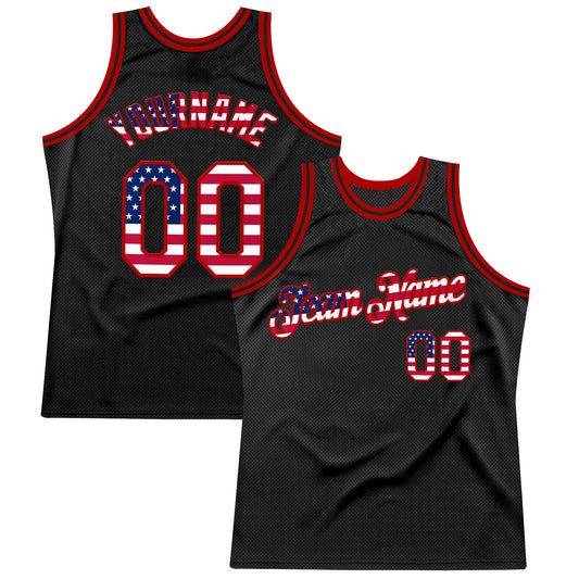 Custom Black USA Flag-Red Authentic Throwback Basketball Jersey - Sky-Custom