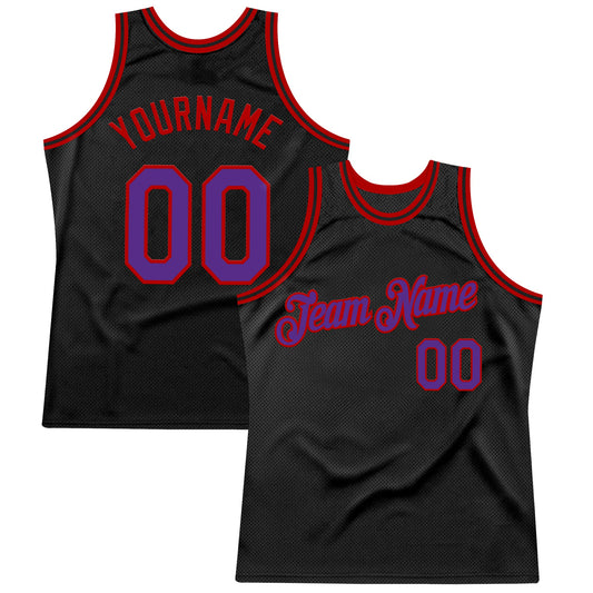 Custom Black Purple-Red Authentic Throwback Basketball Jersey - Sky-Custom