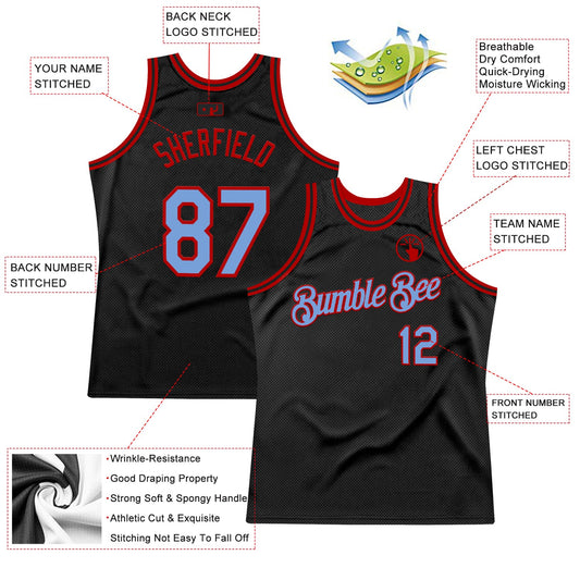 Custom Black Light Blue-Red Authentic Throwback Basketball Jersey - Sky-Custom