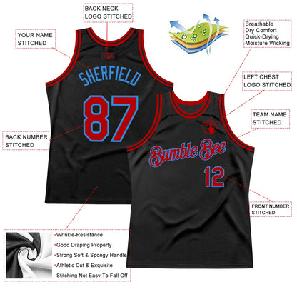 Custom Black Red-Powder Blue Authentic Throwback Basketball Jersey - Sky-Custom